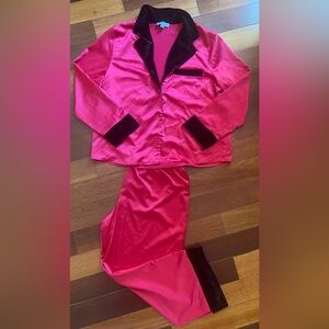 In Bloom by jonquil Red Satin with Black Velvet Trim Cropped Pajama Set